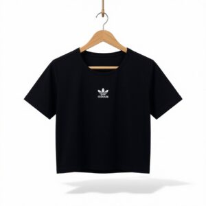 Camiseta crop top Adidas Originals mujer, negra con logo Trefoil