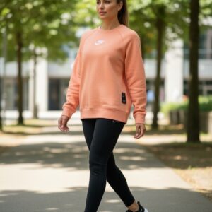 Sudadera Nike Naranja Cuello Redondo con Bolsillos Zíper