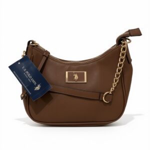Cartera Bandolera U.S. Polo Assn Café con Cadena Dorada